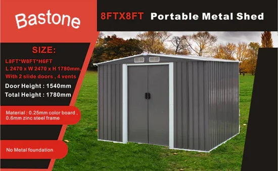 Capanno da Giardino in Metallo Portatile Bastone 8'x8' - Soluzione Robusta e Versatile per lo Stoccaggio Esterno