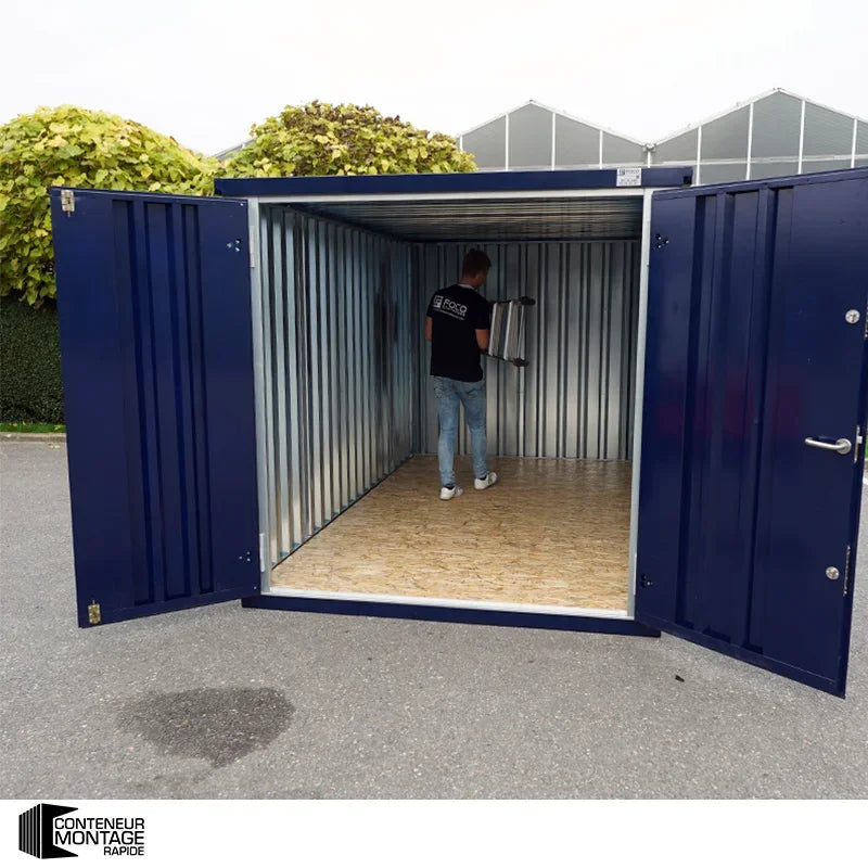 Container Smontabile 2x2m con Pavimento Rialzato - Bicolore Blu/Galvanizzato